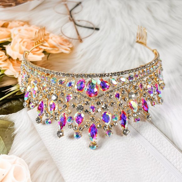 Crown for Women and Girls, Bling AB Tiara Hair Jewelry, Wedding Bridal Headpiece main image 4